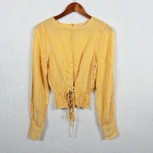 GB Gianni Bini Yellow Striped Corset Waist Top Large